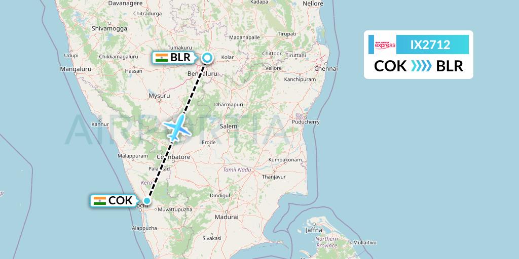 IX2712 Air India Express Flight Map: Cochin to Bangalore