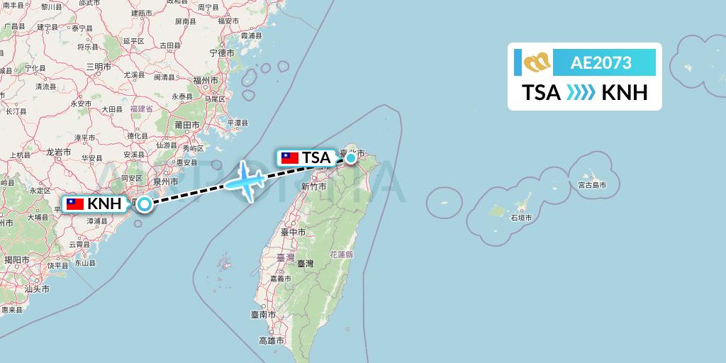 AE2073 Mandarin Airlines Flight Map: Taipei to Kinmen
