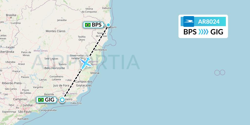 AR8024 Aerolineas Argentinas Flight Map: Porto Seguro to Rio de Janeiro