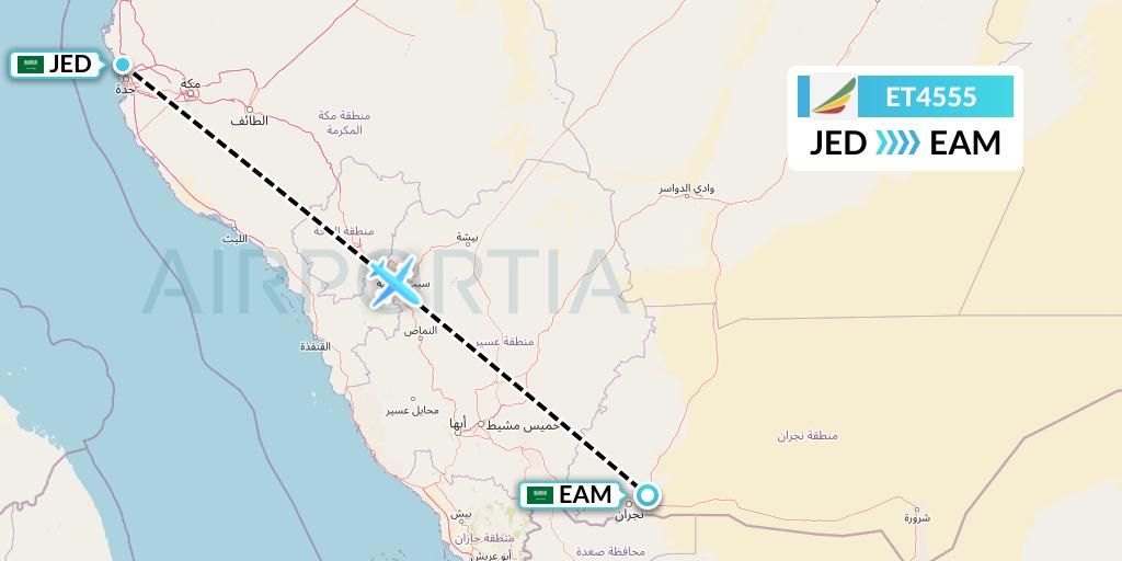 ET4555 Ethiopian Airlines Flight Map: Jeddah to Najran