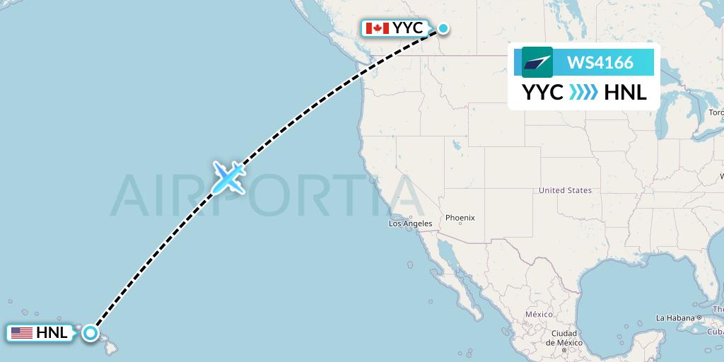 WS4166 WestJet Flight Map: Calgary to Honolulu