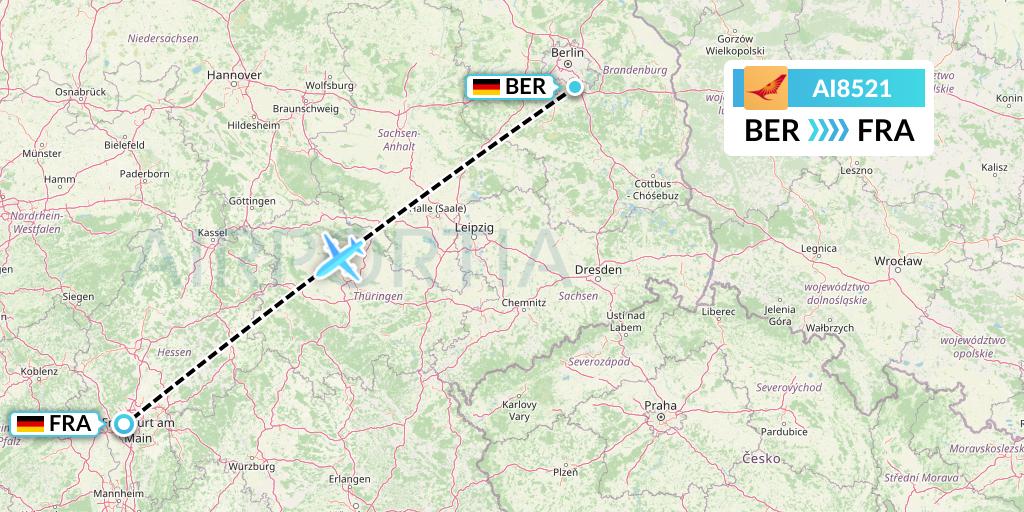 AI8521 Air India Flight Map: Berlin to Frankfurt