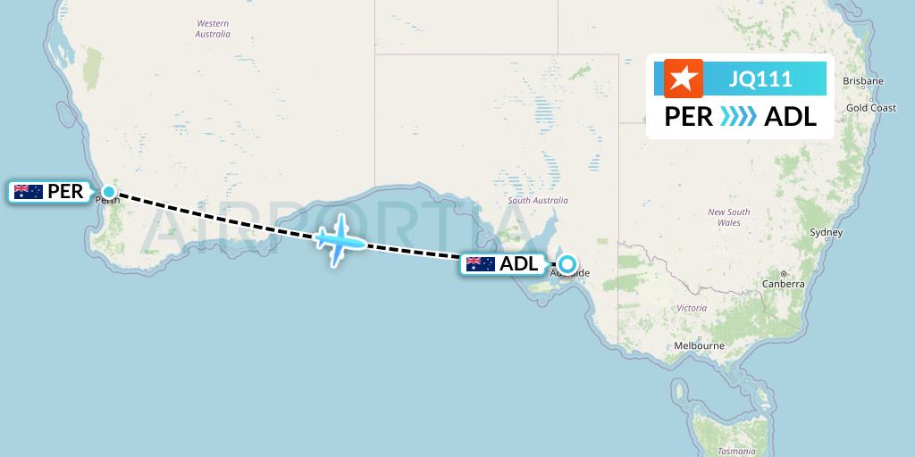 JQ111 Jetstar Airways Flight Map: Perth to Adelaide
