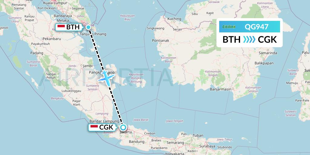 QG947 Citilink Flight Map: Batam to Jakarta