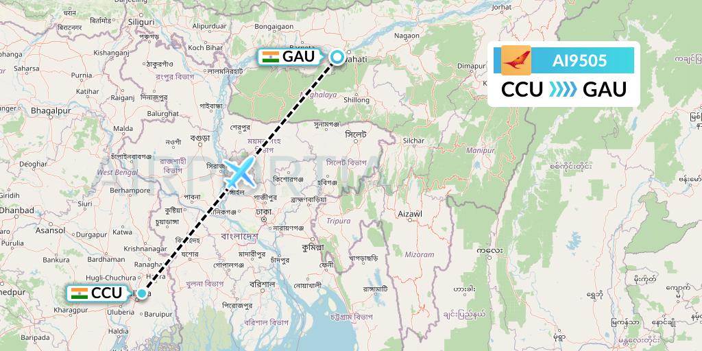 AI9505 Air India Flight Map: Kolkata to Guwahati