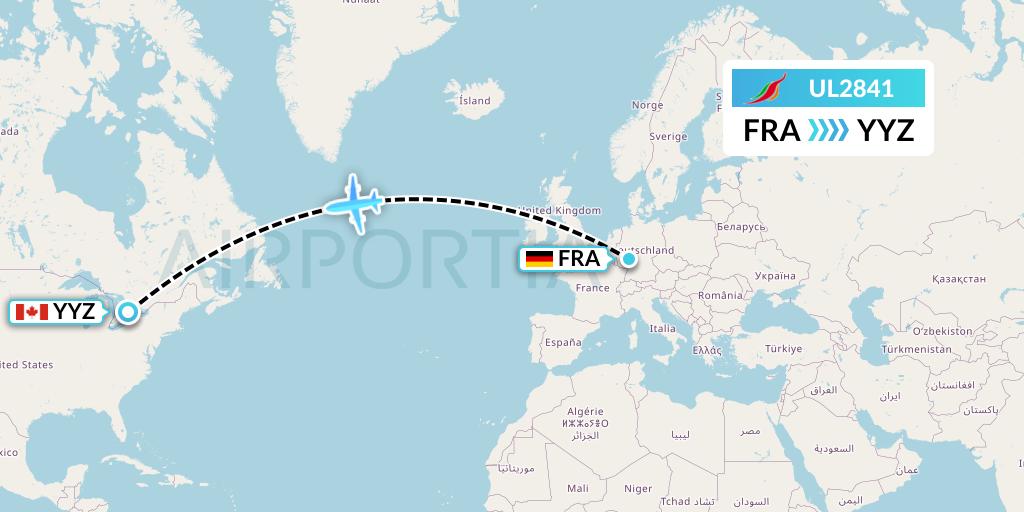 UL2841 SriLankan Airlines Flight Map: Frankfurt to Toronto