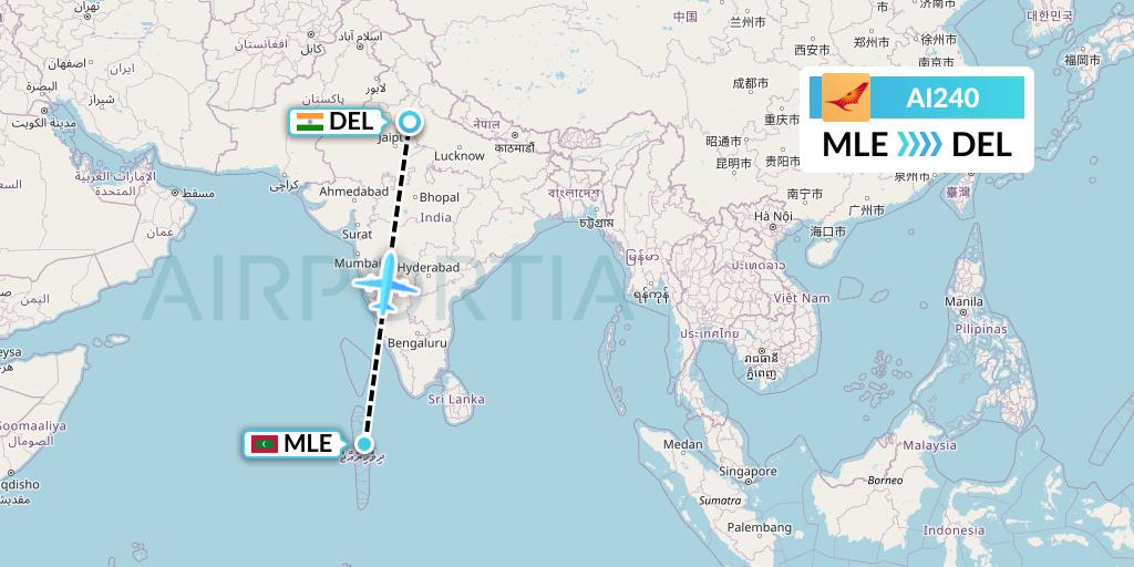 AI240 Air India Flight Map: Male to Delhi