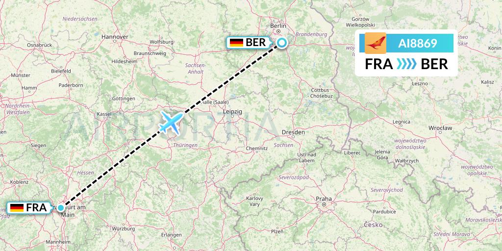 AI8869 Air India Flight Map: Frankfurt to Berlin