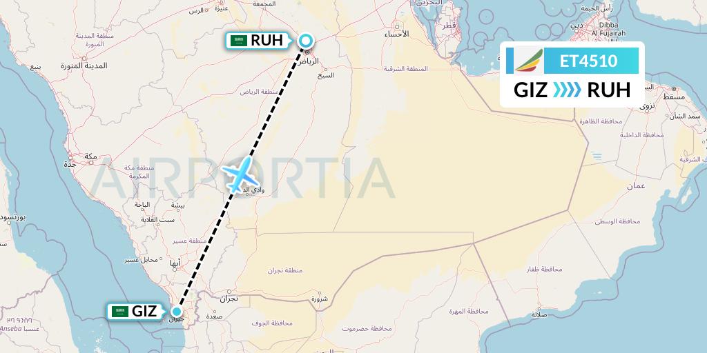 ET4510 Ethiopian Airlines Flight Map: Jizan to Riyadh