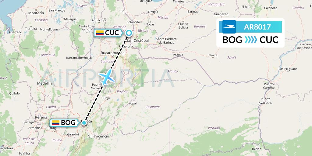 AR8017 Aerolineas Argentinas Flight Map: Bogota to Cucuta