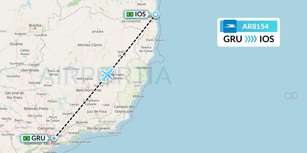 AR8154 Aerolineas Argentinas Flight Map: Sao Paulo to Ilheus