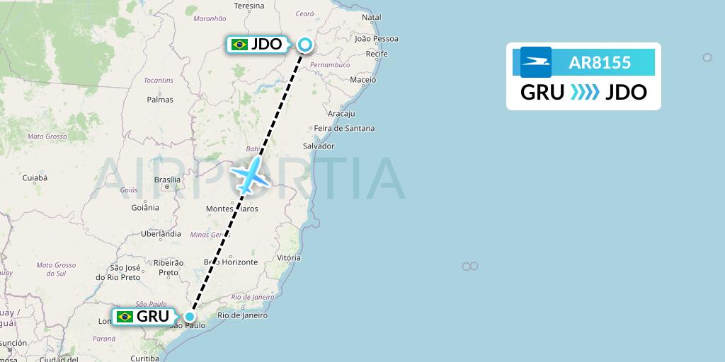 AR8155 Aerolineas Argentinas Flight Map: Sao Paulo to Juazeiro Do Norte