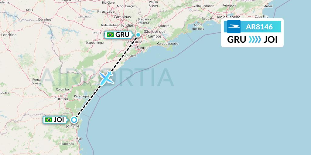 AR8146 Aerolineas Argentinas Flight Map: Sao Paulo to Joinville