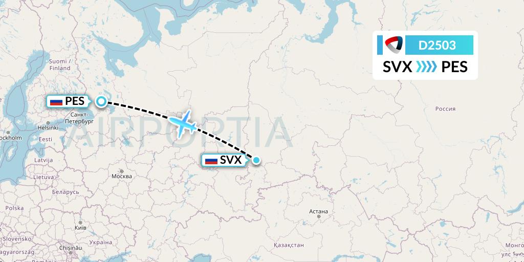 D2503 Severstal Aircompany Flight Map: Yekaterinburg to Petrozavodsk