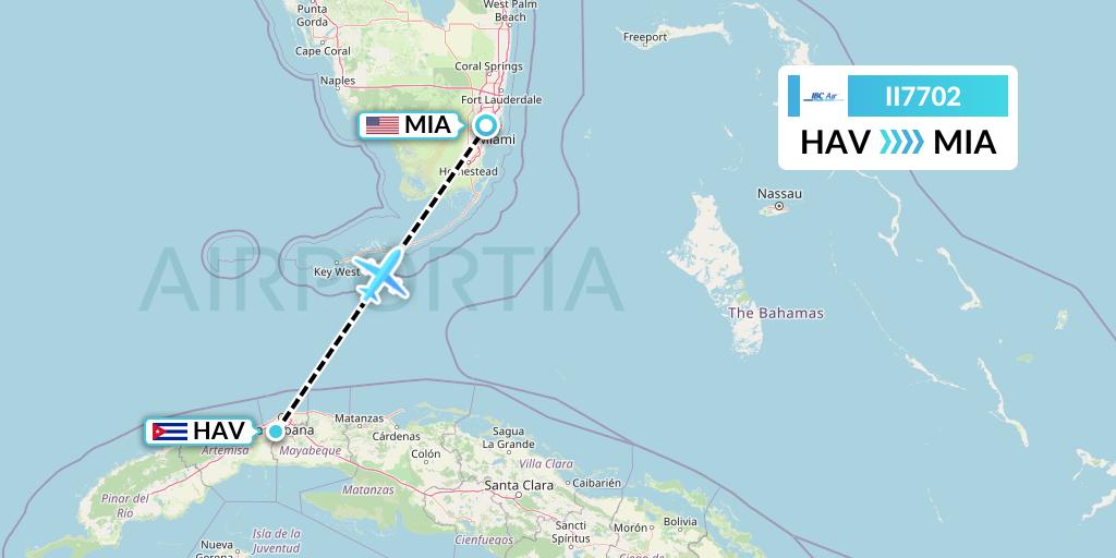 II7702 IBC Airways Flight Map: Havana to Miami
