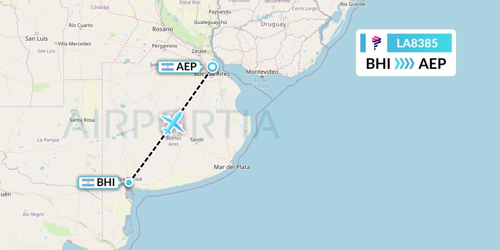 LA8385 LAN Airlines Flight Map: Bahia Blanca to Buenos Aires