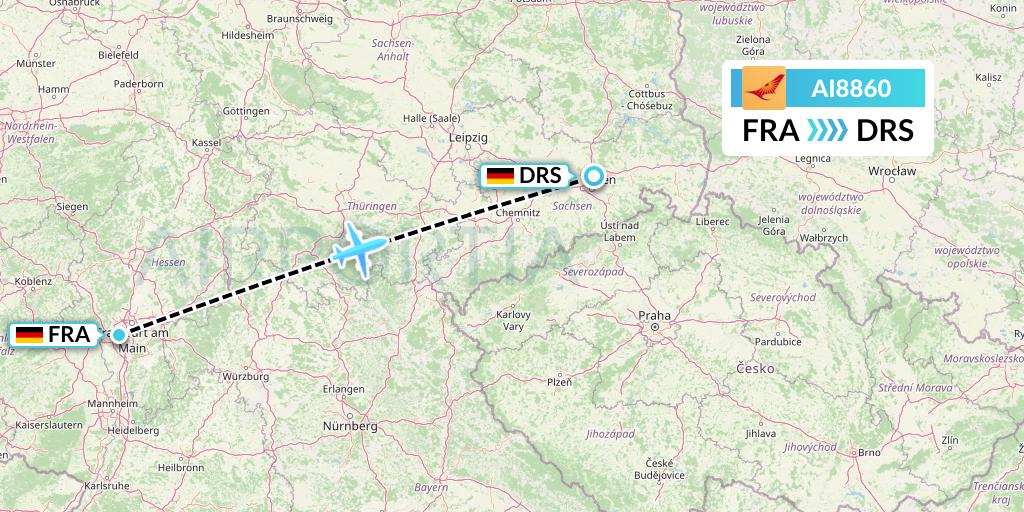 AI8860 Air India Flight Map: Frankfurt to Dresden