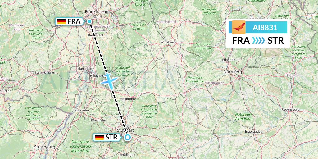 AI8831 Air India Flight Map: Frankfurt to Stuttgart