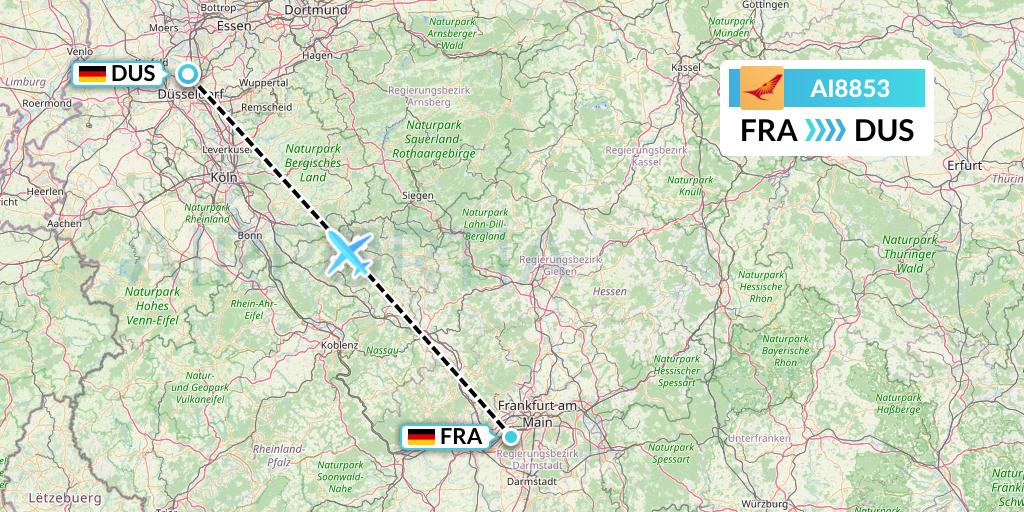AI8853 Air India Flight Map: Frankfurt to Dusseldorf