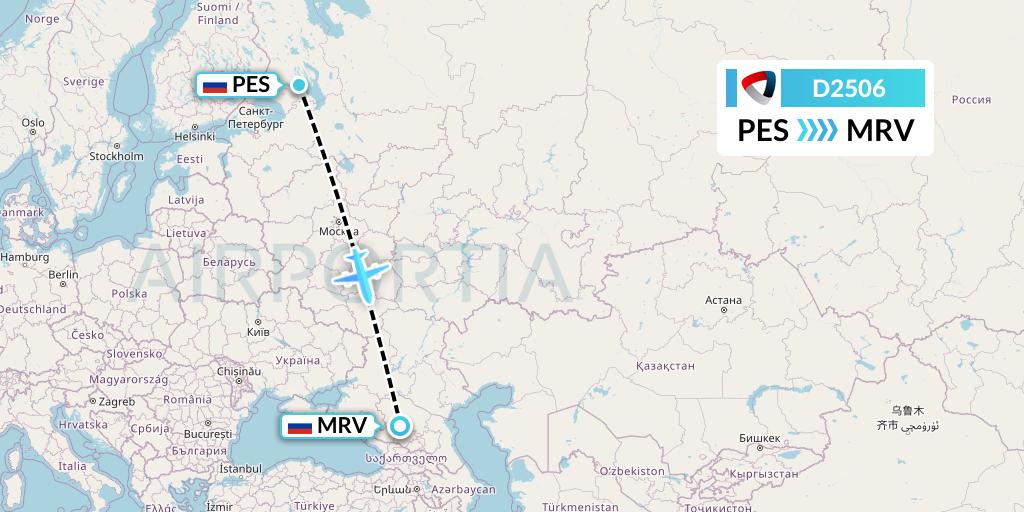 D2506 Severstal Aircompany Flight Map: Petrozavodsk to Mineralnye Vody