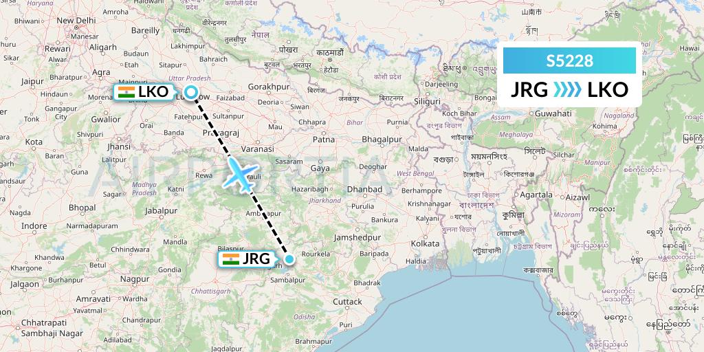 S5228 Star Air Flight Map: Ranchi to Lucknow