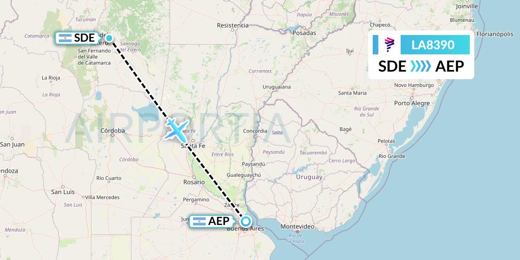 LA8390 LAN Airlines Flight Map: Santiago del Estero to Buenos Aires