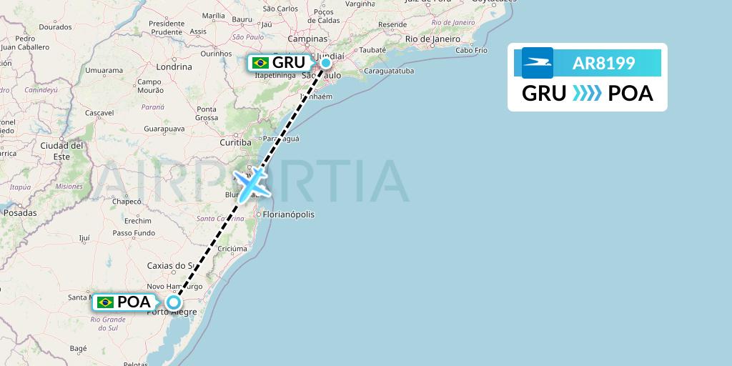 AR8199 Aerolineas Argentinas Flight Map: Sao Paulo to Porto Alegre