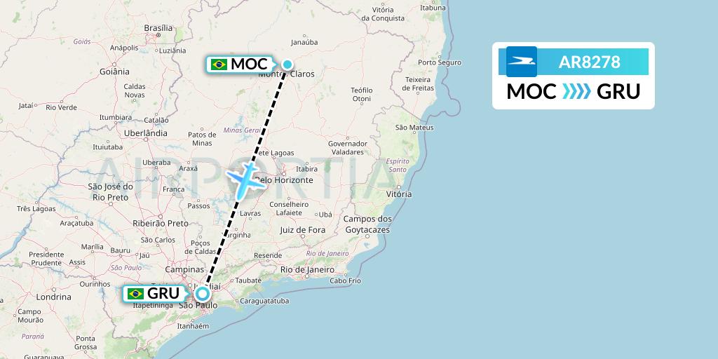 AR8278 Aerolineas Argentinas Flight Map: Montes Claros to Sao Paulo