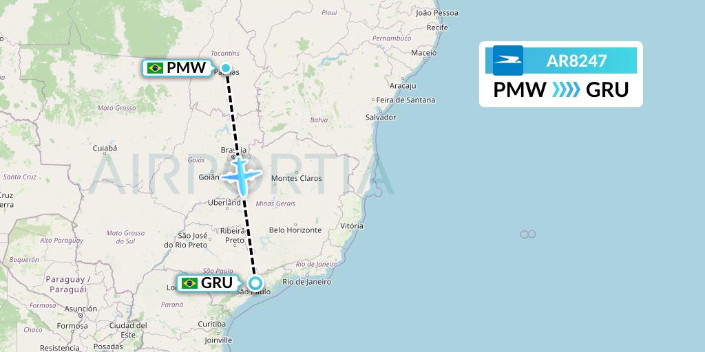 AR8247 Aerolineas Argentinas Flight Map: Palmas to Sao Paulo