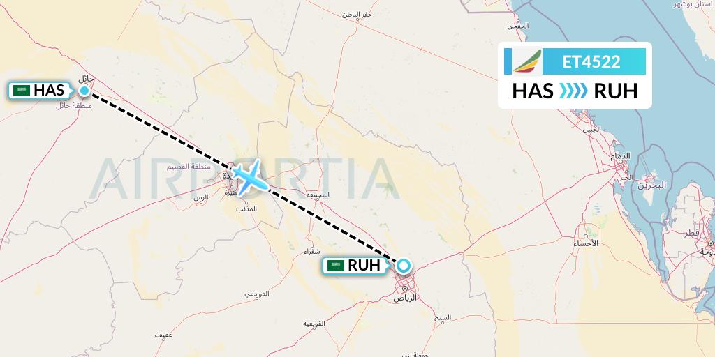 ET4522 Ethiopian Airlines Flight Map: Ha'il to Riyadh