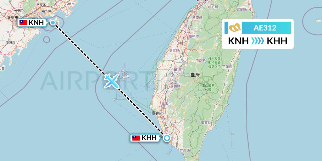 AE312 Mandarin Airlines Flight Map: Kinmen to Kaohsiung