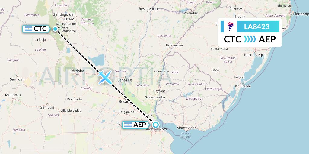LA8423 LAN Airlines Flight Map: Catamarca to Buenos Aires