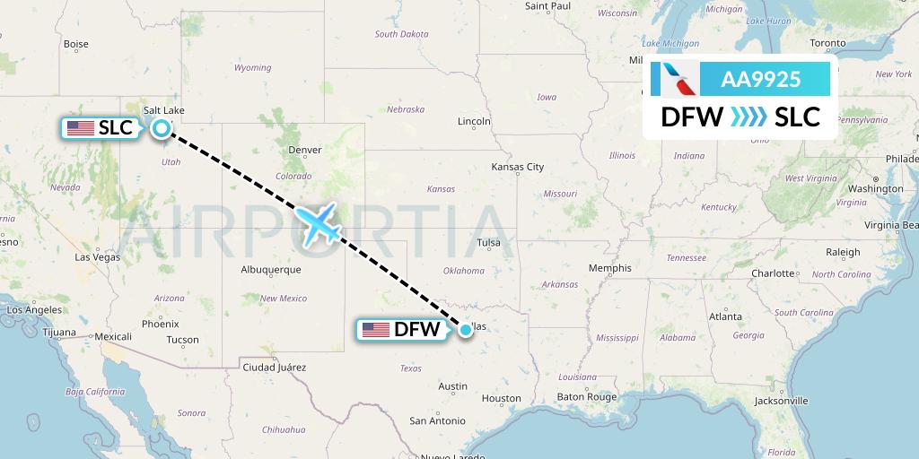 AA9925 American Airlines Flight Map: Dallas to Salt Lake City