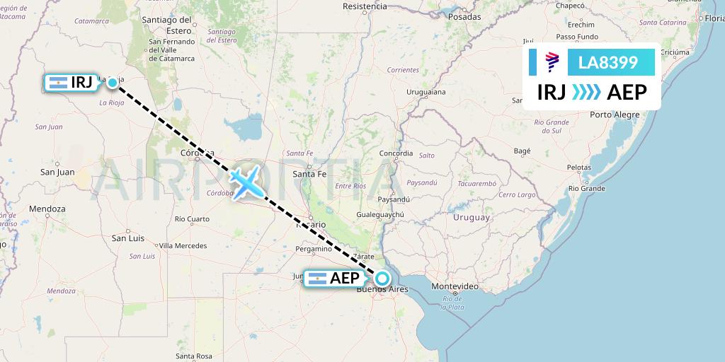 LA8399 LAN Airlines Flight Map: La Rioja to Buenos Aires