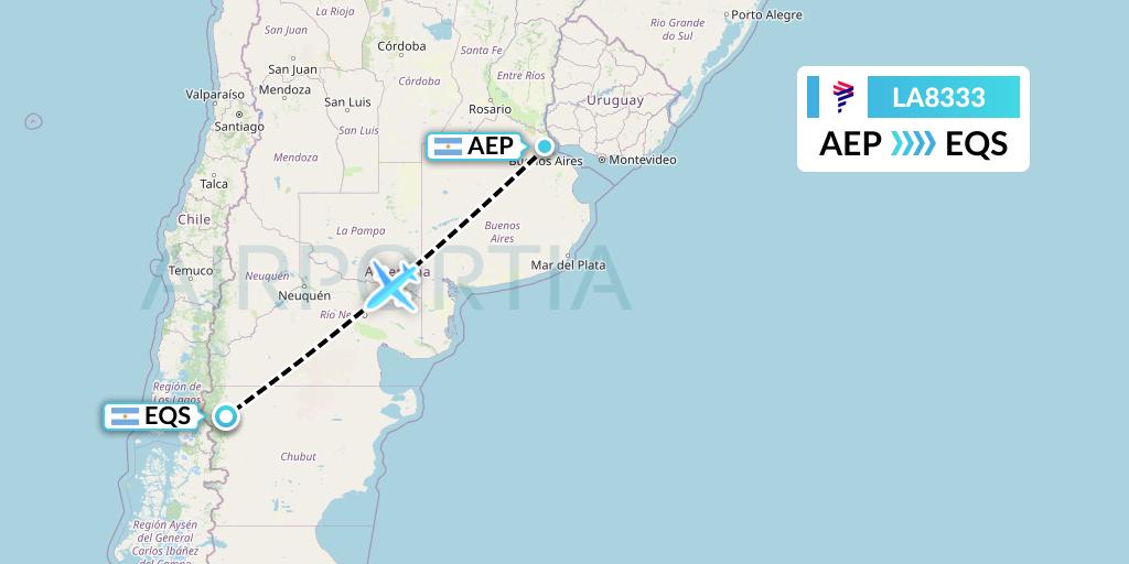 LA8333 LAN Airlines Flight Map: Buenos Aires to Esquel