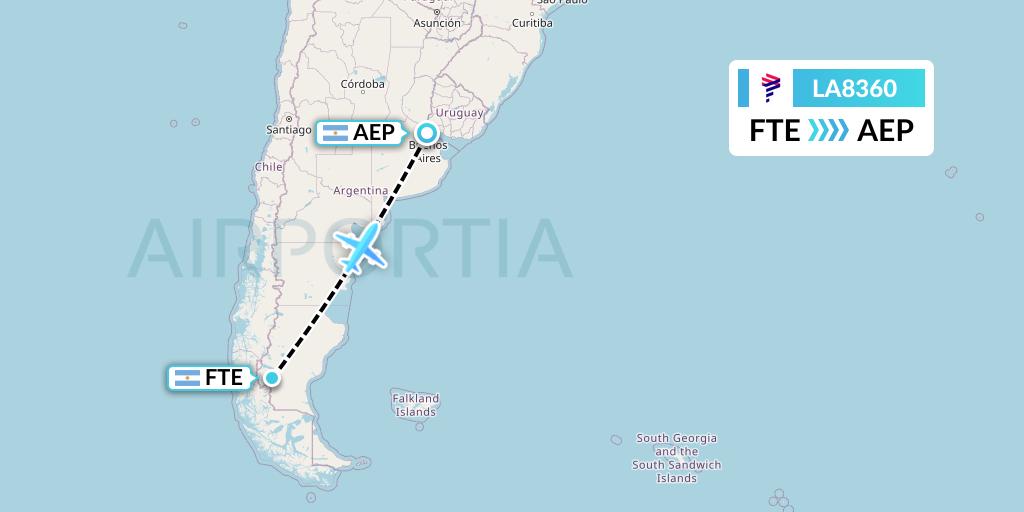 LA8360 LAN Airlines Flight Map: El Calafate to Buenos Aires