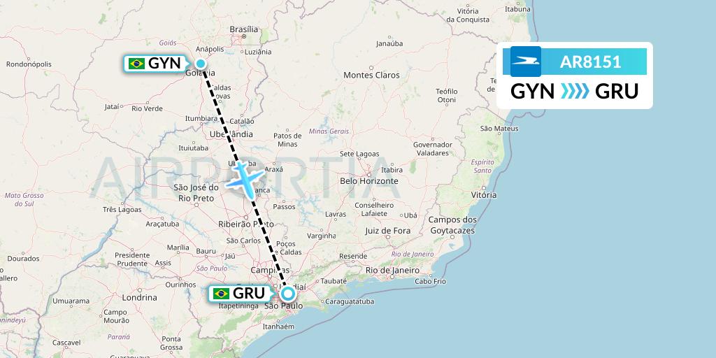 AR8151 Aerolineas Argentinas Flight Map: Goiania to Sao Paulo