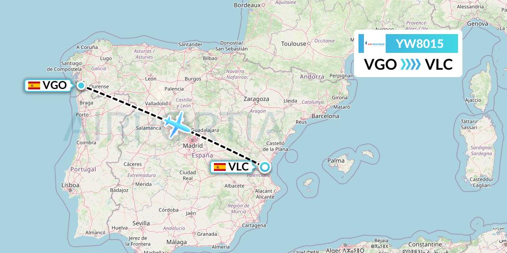 YW8015 Air Nostrum Flight Map: Vigo to Valencia