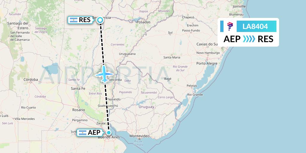 LA8404 LAN Airlines Flight Map: Buenos Aires to Resistencia
