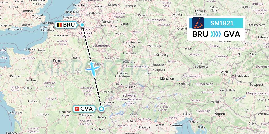 SN1821 Brussels Airlines Flight Map: Brussels to Geneva