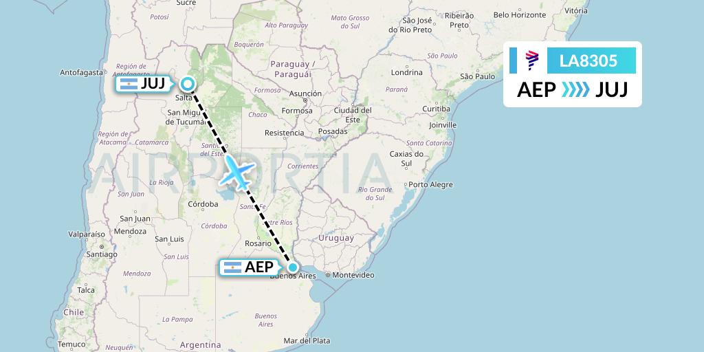 LA8305 LAN Airlines Flight Map: Buenos Aires to Jujuy