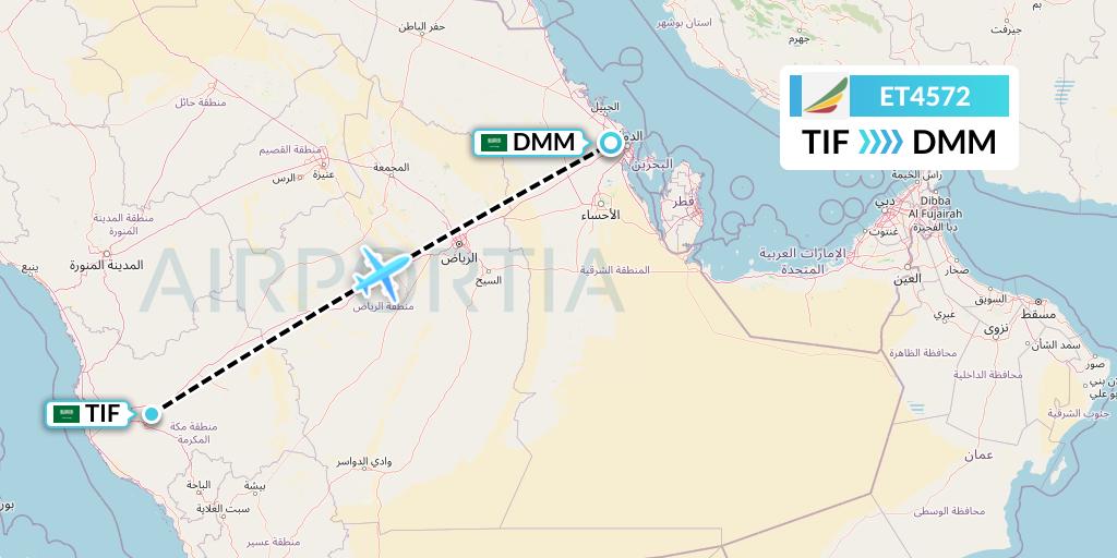 ET4572 Ethiopian Airlines Flight Map: Taif to Dammam