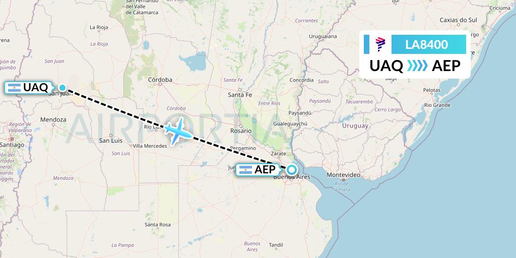 LA8400 LAN Airlines Flight Map: San Juan to Buenos Aires