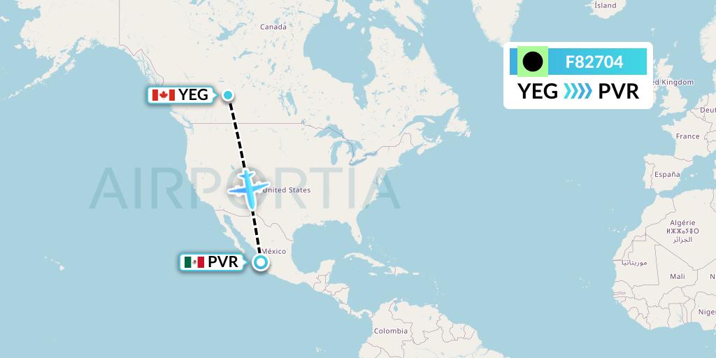 F82704 Flair Airlines Flight Map: Edmonton to Puerto Vallarta