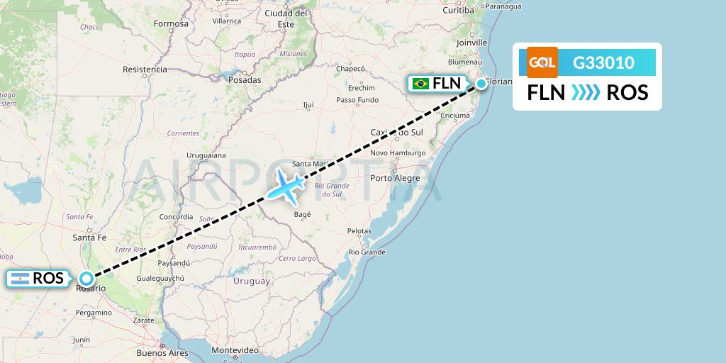 G33010 GOL Transportes Aeros Flight Map: Florianopolis to Rosario