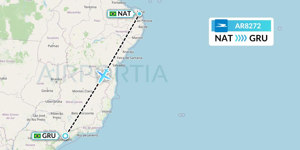 AR8272 Aerolineas Argentinas Flight Map: Natal to Sao Paulo