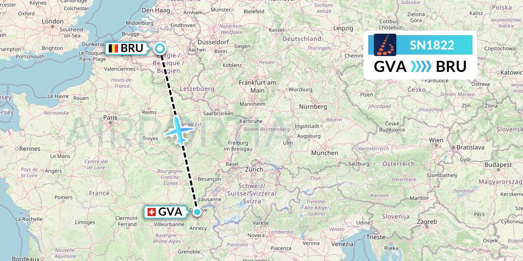 SN1822 Brussels Airlines Flight Map: Geneva to Brussels