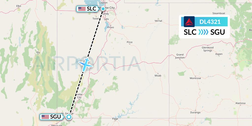 DL4321 Delta Air Lines Flight Map: Salt Lake City to St. George