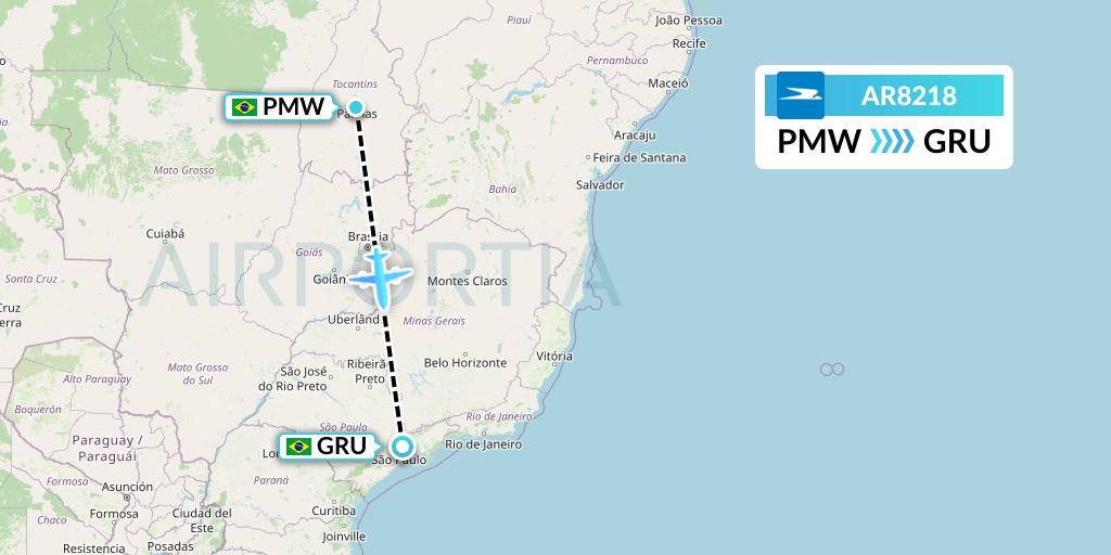 AR8218 Aerolineas Argentinas Flight Map: Palmas to Sao Paulo