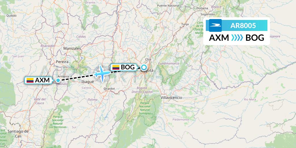 AR8005 Aerolineas Argentinas Flight Map: Armenia to Bogota